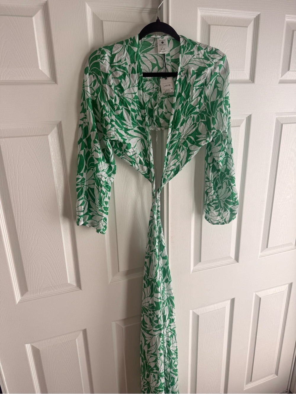 Shade & Shore Green Tropical Leaf Tie Front Swim Cover Up